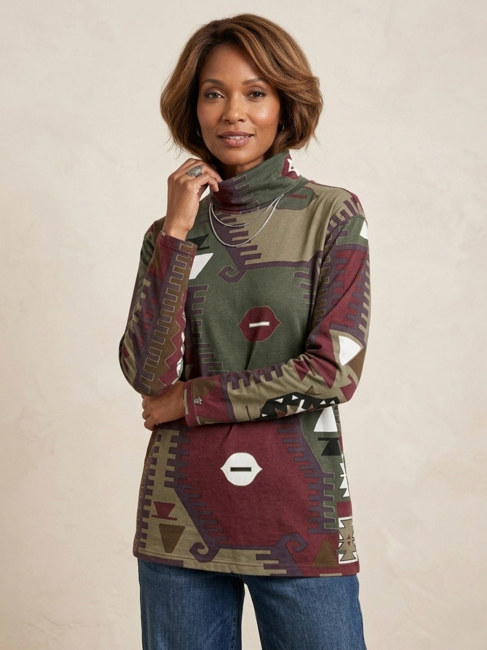 100% Cotton Vintage Aztec Print Long Sleeve Tee